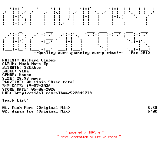 NFO for the release Richard_Cleber-Much_More_EP-(91HZ006)-WEB-2026-BB by BB