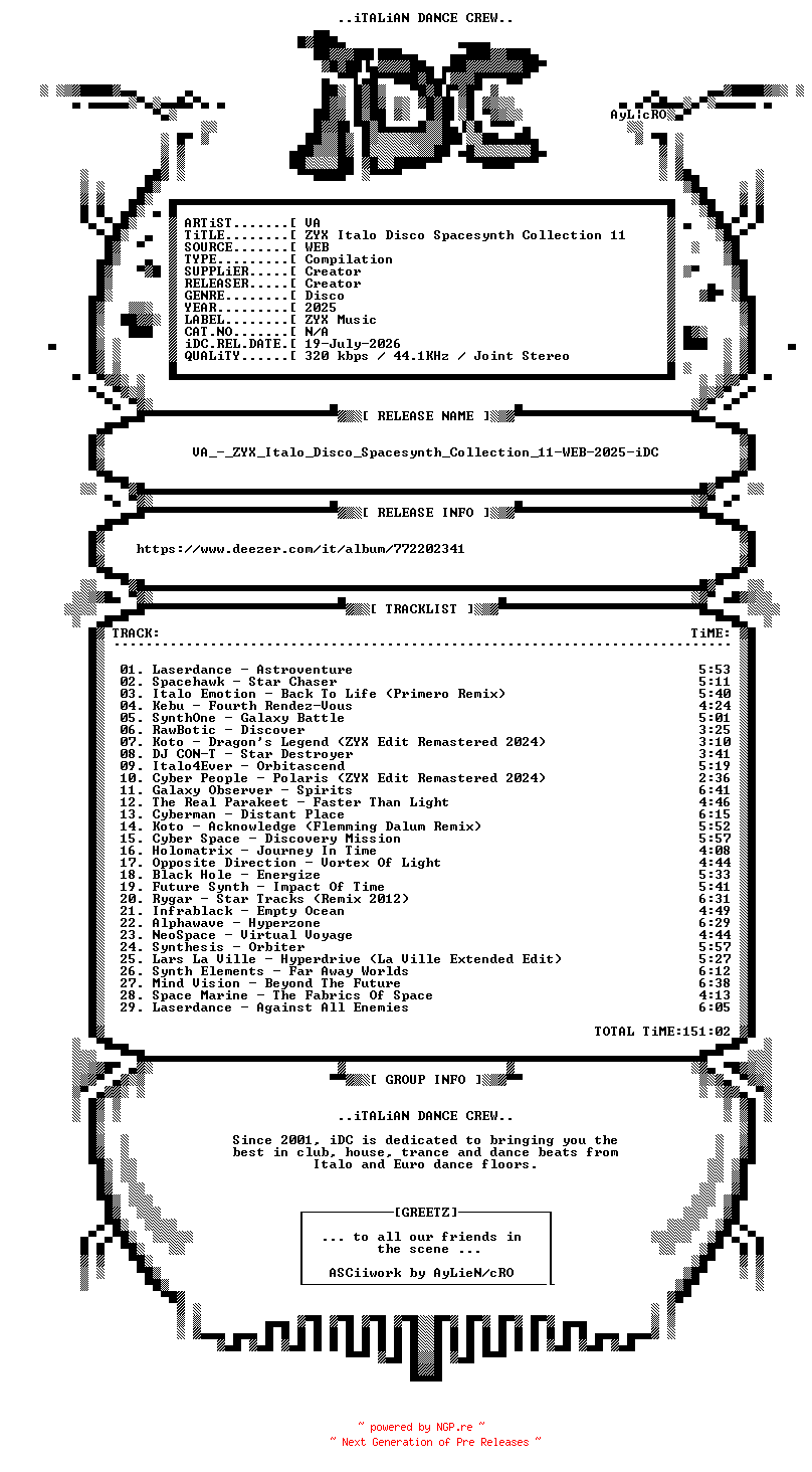 NFO for the release VA_-_ZYX_Italo_Disco_Spacesynth_Collection_11-WEB-2025-iDC by iDC