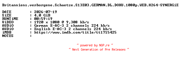 NFO for the release Britanniens.verborgene.Schaetze.S13E03.GERMAN.DL.DOKU.1080p.WEB.H264-SYNERGiE by SYNERGiE