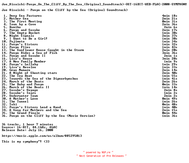 NFO for the release Joe_Hisaishi-Ponyo_On_The_Cliff_By_The_Sea_(Original_Soundtrack)-OST-16BIT-WEB-FLAC-2008-SYMPHONY by SYMPHONY