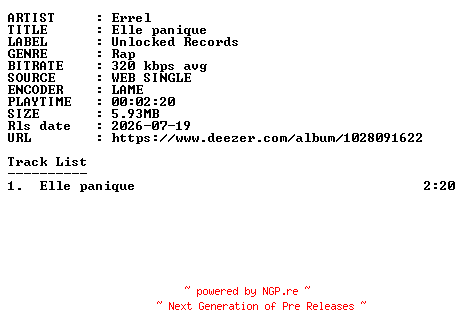 NFO for the release Errel-Elle_Panique-SINGLE-WEB-FR-2026-GUESTS by GUESTS