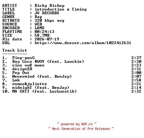 NFO for the release Ricky_Bishop-Introduction_A_Timing-WEB-FR-2026-GUESTS by GUESTS