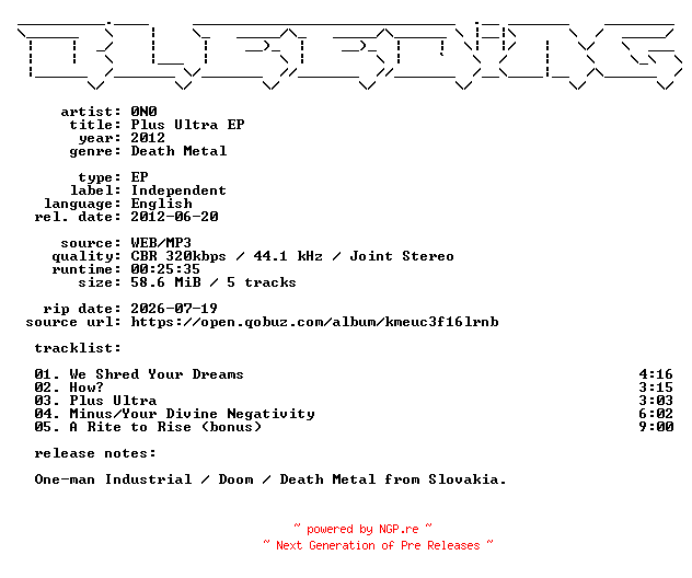 NFO for the release 0N0-Plus_Ultra_EP-EP-WEB-2012-BLEEDiNG by BLEEDiNG
