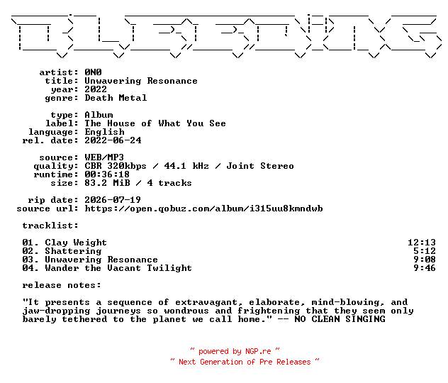 NFO for the release 0N0-Unwavering_Resonance-WEB-2022-BLEEDiNG by BLEEDiNG