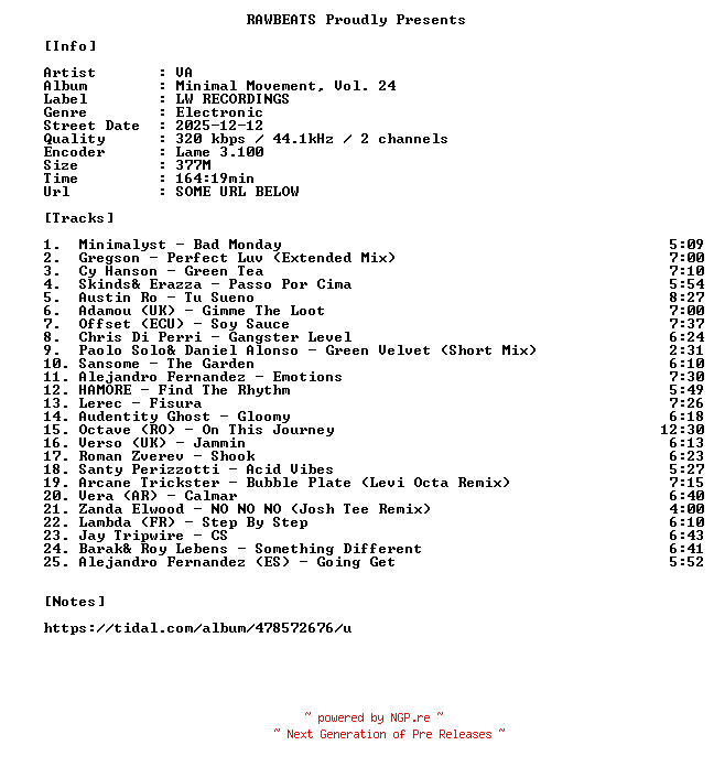 NFO for the release VA-Minimal_Movement_Vol._24-WEB-2025-RAWBEATS by RAWBEATS