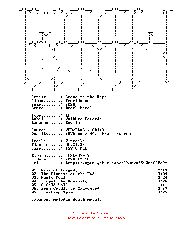 NFO for the release Grave_to_the_Hope-Providence-EP-16BIT-WEB-FLAC-2020-MOONBLOOD by MOONBLOOD