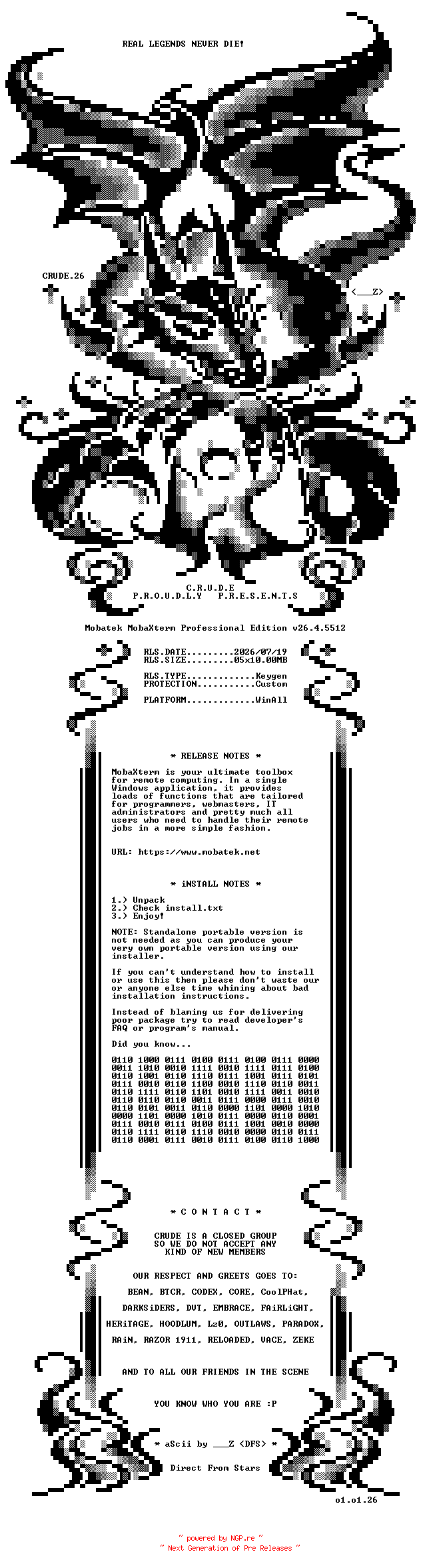 NFO for the release Mobatek.MobaXterm.Professional.Edition.v26.4.5512-CRD by CRD