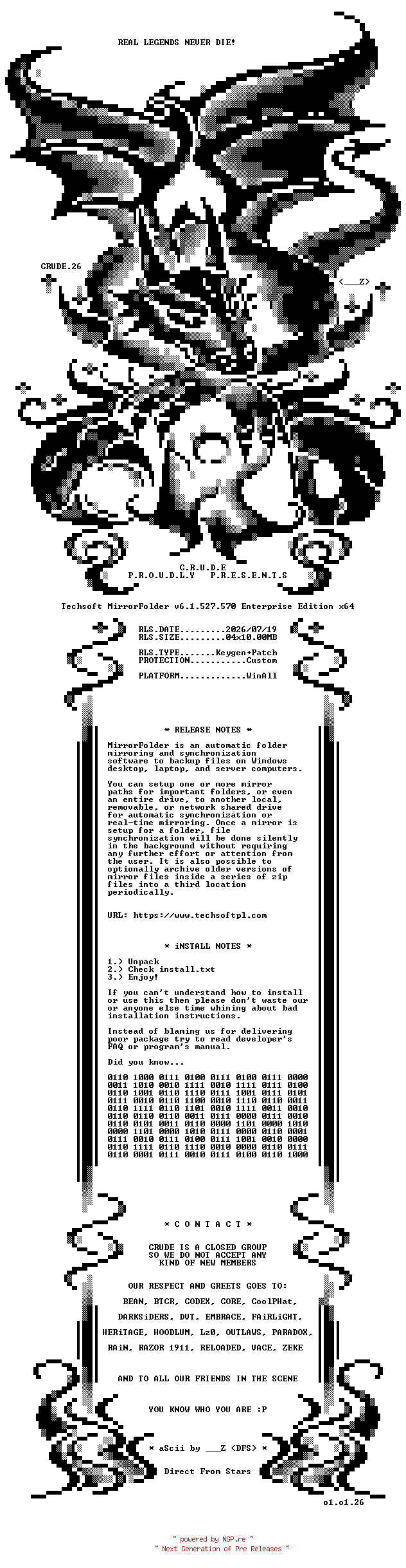 NFO for the release Techsoft.MirrorFolder.v6.1.527.570.Enterprise.Edition.x64-CRD by CRD