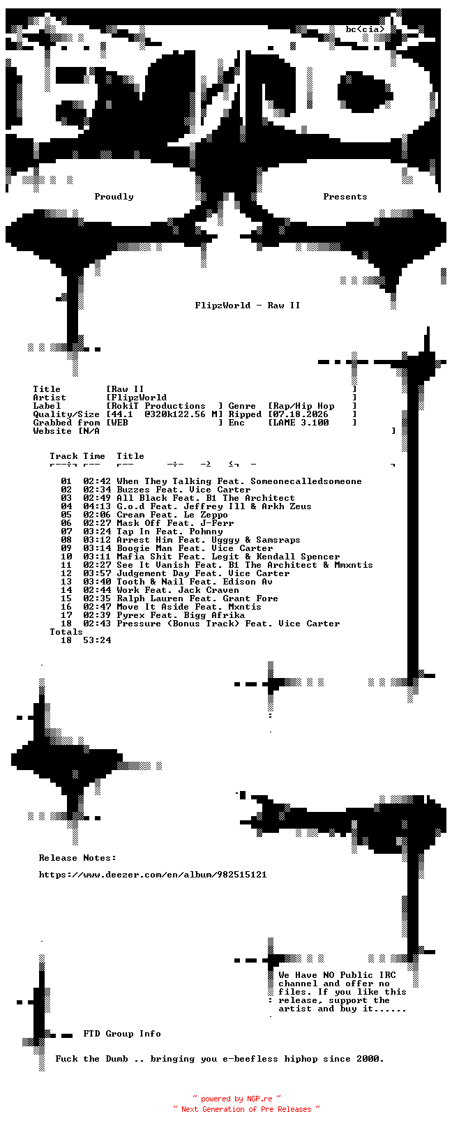 NFO for the release FlipzWorld-Raw_II-WEB-2026-FTD by FTD
