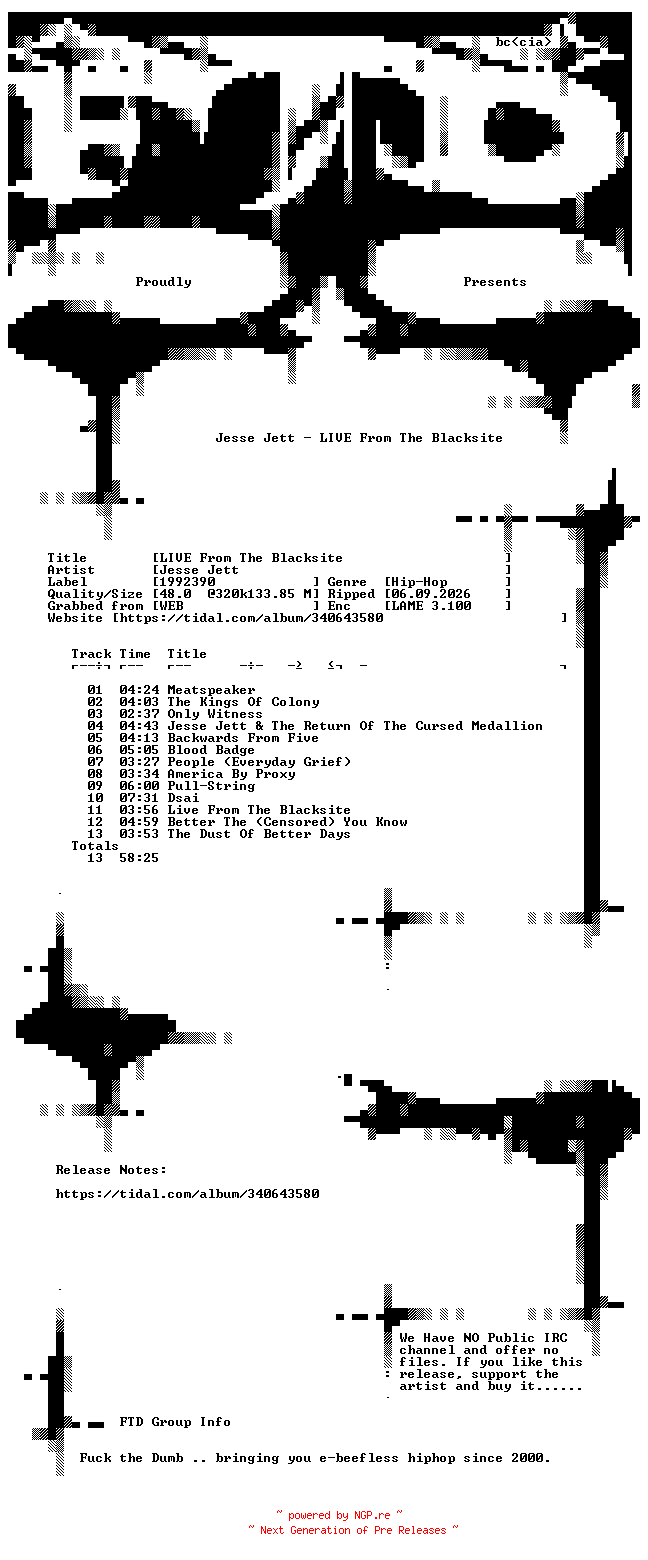 NFO for the release Jesse_Jett-LIVE_From_The_Blacksite-WEB-2024-FTD by FTD