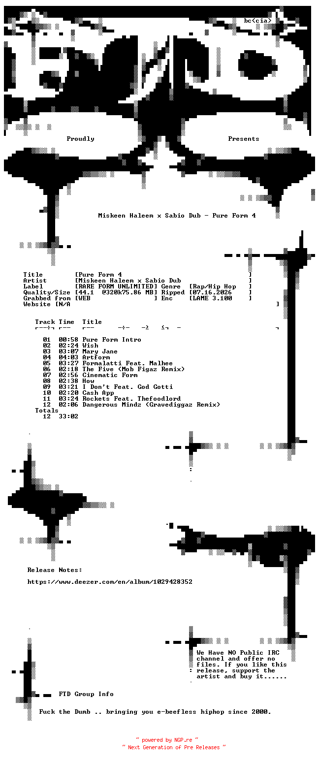 NFO for the release Miskeen_Haleem_x_Sabio_Dub-Pure_Form_4-WEB-2026-FTD by FTD