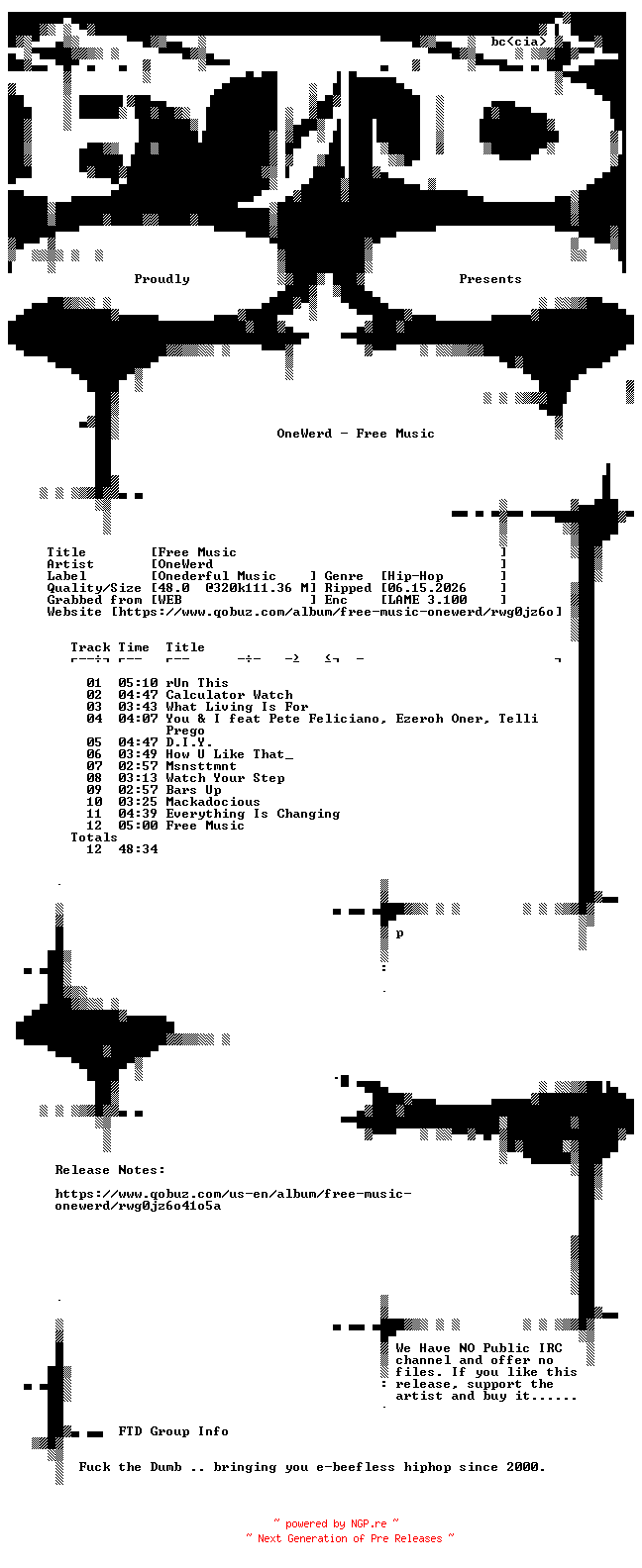 NFO for the release OneWerd-Free_Music-WEB-2013-FTD by FTD