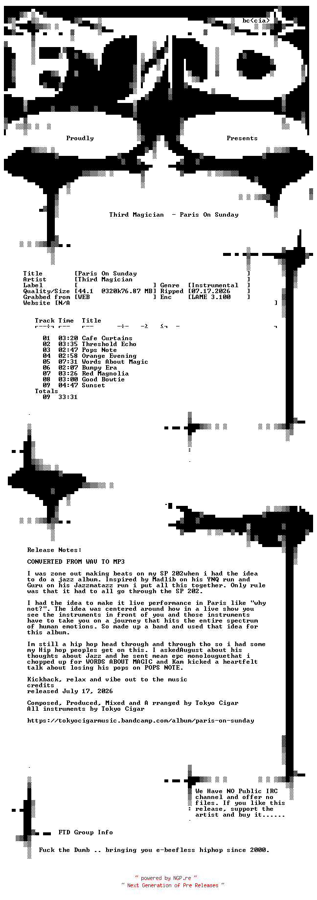 NFO for the release Third_Magician-Paris_On_Sunday-WEB-2026-FTD by FTD