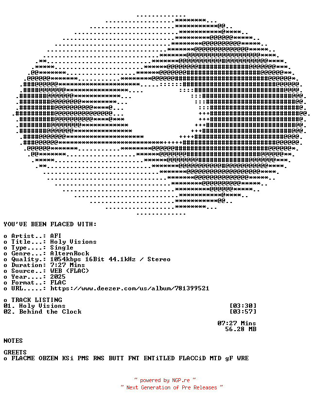NFO for the release AFI-Holy_Visions-16BIT-WEB-FLAC-2025-FLACED by FLACED