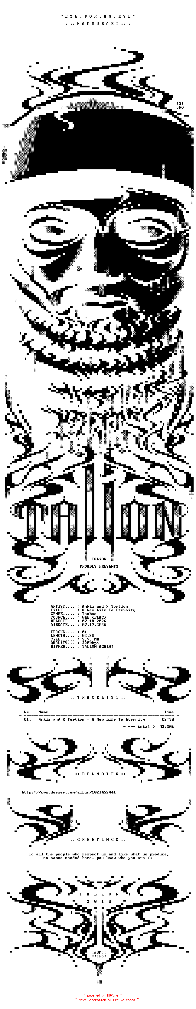 NFO for the release Amkiz_And_X_Tortion_-_A_New_Life_To_Eternity-(YELLOWFEVER126)-SINGLE-WEB-2026-TALiON by TALiON