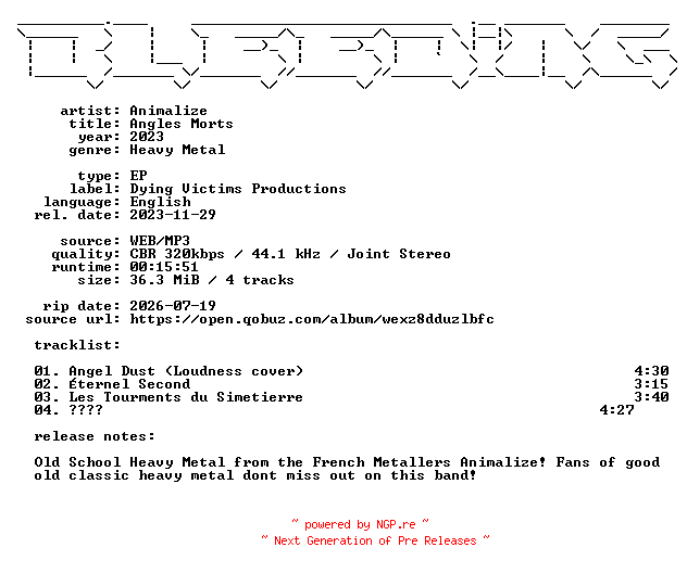 NFO for the release Animalize-Angles_Morts-EP-WEB-2023-BLEEDiNG by BLEEDiNG