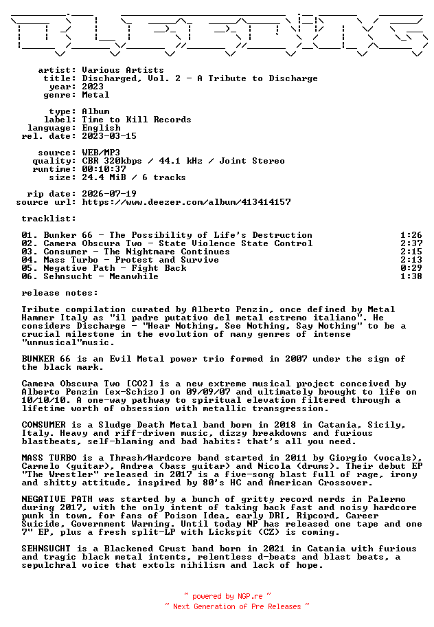 NFO for the release VA-Discharged_Vol._2-A_Tribute_to_Discharge-WEB-2023-BLEEDiNG by BLEEDiNG