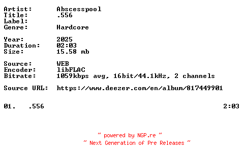NFO for the release Abscesspool-.556-Single-16BIT-WEB-FLAC-2025-VEXED by VEXED