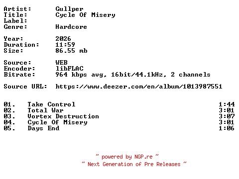 NFO for the release Gullper-Cycle_Of_Misery-16BIT-WEB-FLAC-2026-VEXED by VEXED