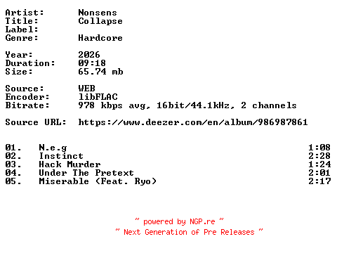 NFO for the release Nonsens-Collapse-16BIT-WEB-FLAC-2026-VEXED by VEXED