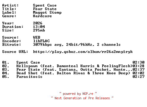 NFO for the release Spent_Case-Fear_State-24BIT-WEB-FLAC-2026-VEXED by VEXED