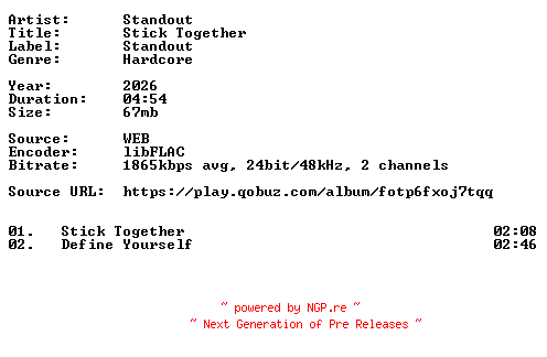 NFO for the release Standout-Stick_Together-24BIT-WEB-FLAC-2026-VEXED by VEXED