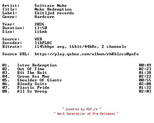 NFO for the release Suitcase_Nuke-Nuke_Redemption-16BIT-WEB-FLAC-2026-VEXED by VEXED