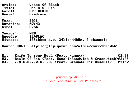 NFO for the release Veins_Of_Black-Realm_Of_Sin-24BIT-WEB-FLAC-2026-VEXED by VEXED