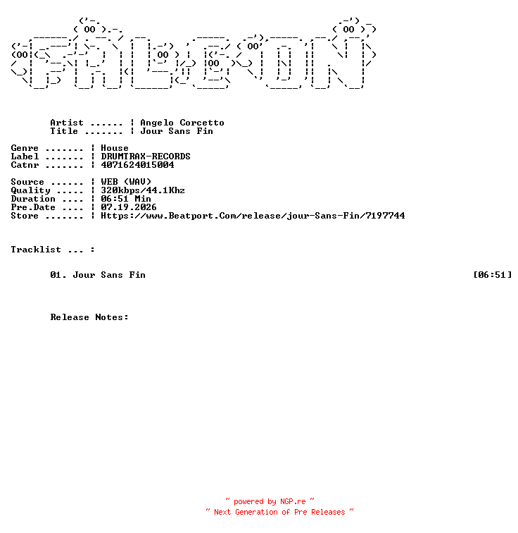 NFO for the release Angelo_Corcetto-Jour_Sans_Fin-(4071624015004)-SINGLE-WEB-2026-FALCON by FALCON
