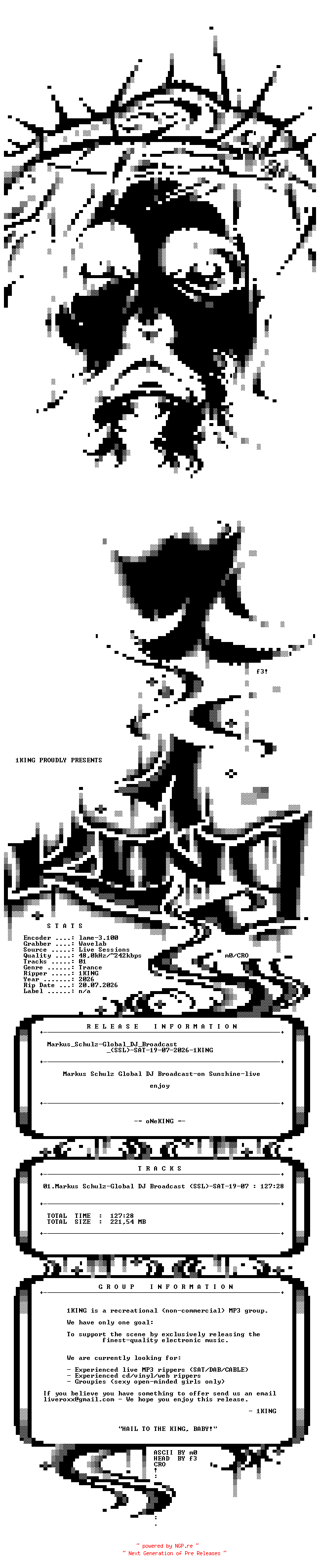 NFO for the release Markus_Schulz-Global_DJ_Broadcast_(SSL)-SAT-19-07-2026-1KING by 1KING