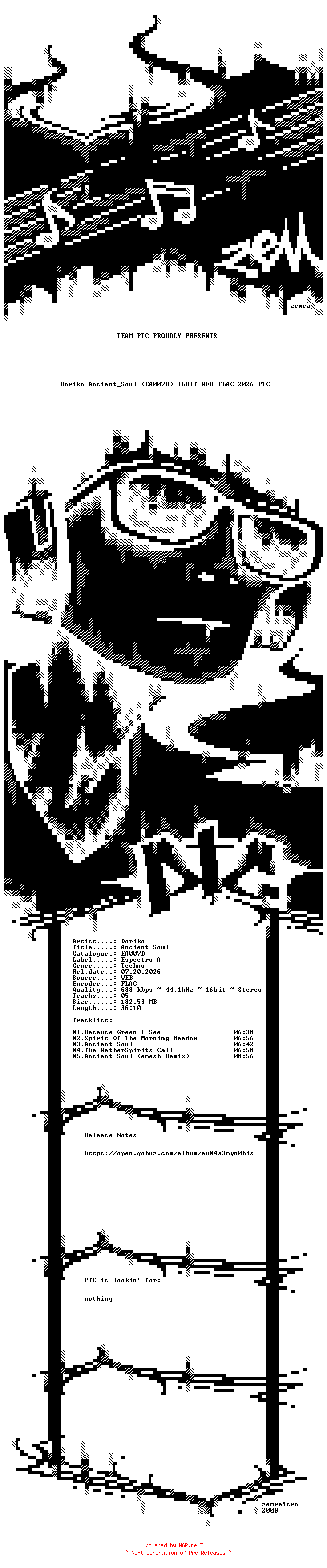 NFO for the release Doriko-Ancient_Soul-(EA007D)-16BIT-WEB-FLAC-2026-PTC by PTC