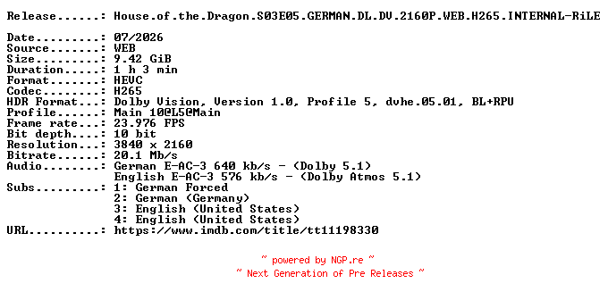 NFO for the release House.of.the.Dragon.S03E05.GERMAN.DL.DV.2160P.WEB.H265.INTERNAL-RiLE by RiLE