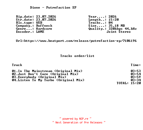 NFO for the release Dione_-_Putrefaction_EP-(RUFF070X)-WEB-2026-FMC by FMC