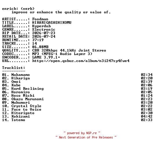 NFO for the release Foodman-HIKARIGASASHIKOMU-WEB-2026-ENRiCH by ENRiCH