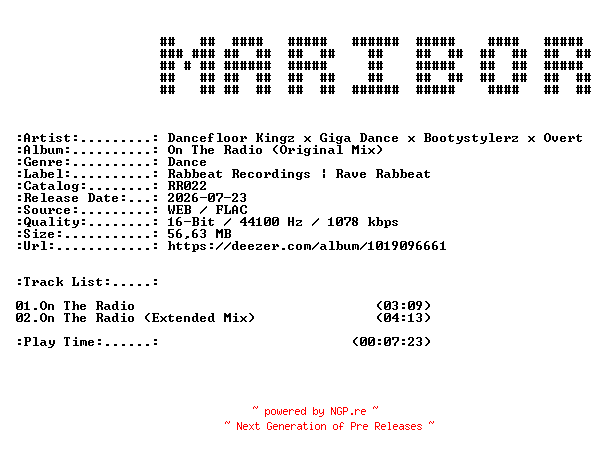 NFO for the release Dancefloor_Kingz_x_Giga_Dance_x_Bootystylerz_x_Overt-On_The_Radio_(Original_Mix)-(RR022)-16BIT-WEB-FLAC-2026-MARiBOR by MARiBOR