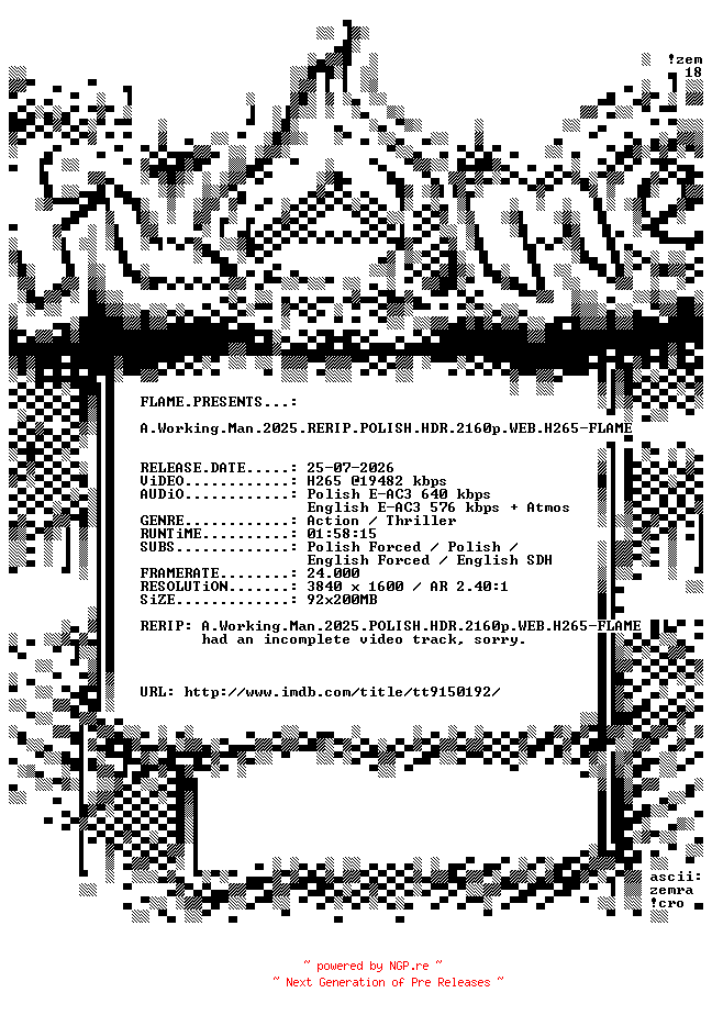 NFO for the release A.Working.Man.2025.RERIP.POLISH.HDR.2160p.WEB.H265-FLAME by FLAME
