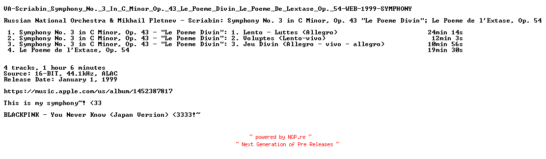 NFO for the release VA-Scriabin_Symphony_No._3_In_C_Minor_Op._43_Le_Poeme_Divin_Le_Poeme_De_Lextase_Op._54-WEB-1999-SYMPHONY by SYMPHONY