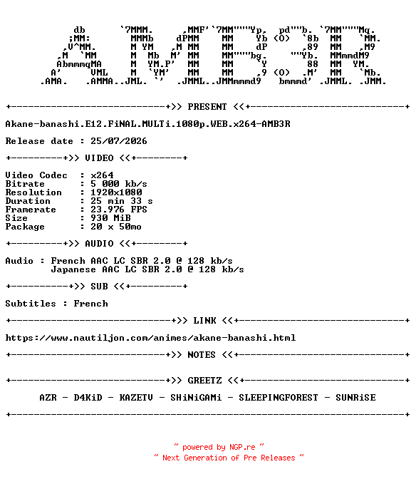NFO for the release Akane-banashi.E12.FiNAL.MULTi.1080p.WEB.x264-AMB3R by AMB3R