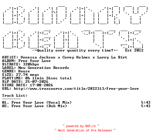 NFO for the release Venessa_Jackson_x_Corey_Holmes_x_Larry_La_Birt-Free_Your_Love-(NGR475)-WEB-2026-BB by BB