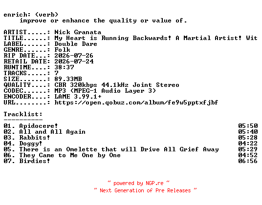NFO for the release Nick_Granata-My_Heart_is_Running_Backwards_A_Martial_Artist_With_a_Closed_Fist_Woof-WEB-2026-ENRiCH by ENRiCH