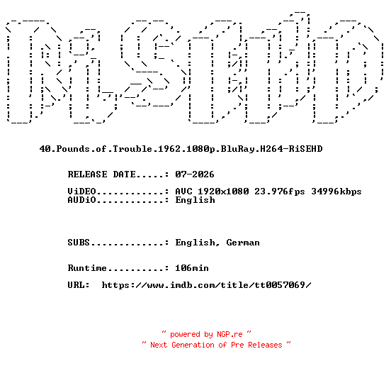 NFO for the release 40.Pounds.of.Trouble.1962.1080p.BluRay.H264-RiSEHD by RiSEHD