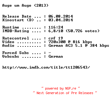 NFO for the release Auge.um.Auge.German.BDRiP.x264-EXQUiSiTE by EXQUiSiTE