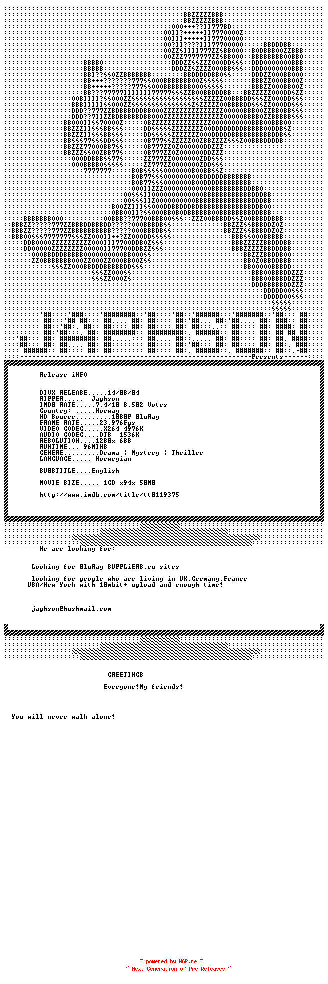NFO for the release Insomnia.1997.720p.BluRay.X264-Japhson by Japhson