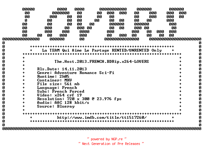 NFO for the release The.Host.2013.FRENCH.BDRip.x264-LOVERS by LOVERS