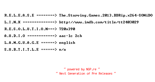 NFO for the release The.Starving.Games.2013.BDRip.x264-SONiDO by SONiDO