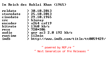 NFO for the release Im.Reich.des.Kublai.Khan.1965.German.BDRip.x264-CONTRiBUTiON by CONTRiBUTiON