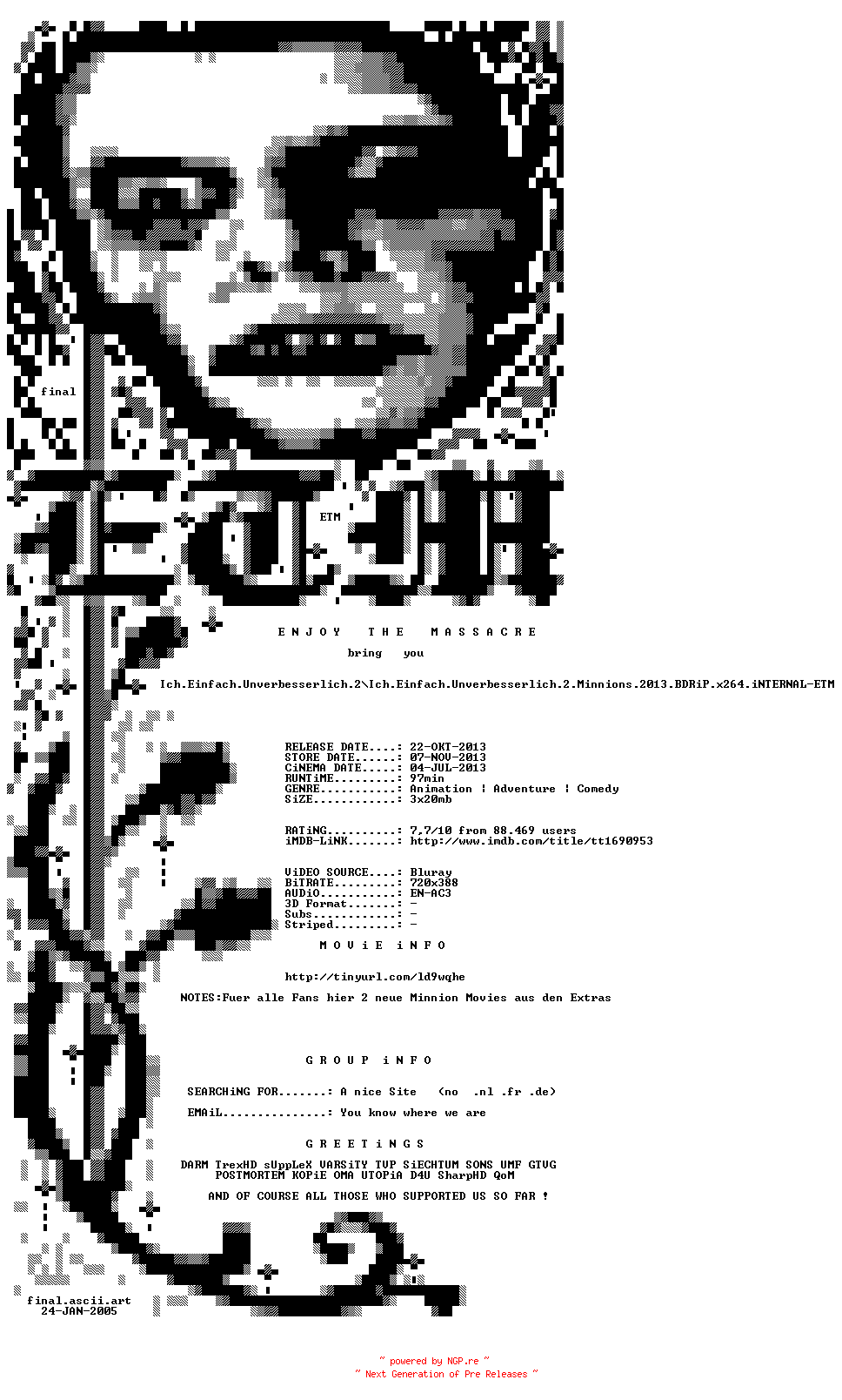 NFO for the release Ich.Einfach.Unverbesserlich.2.Minnions.2013.BDRiP.x264.iNTERNAL-ETM by ETM