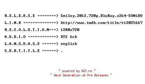 NFO for the release Smiley.2012.720p.BluRay.x264-SONiDO by SONiDO
