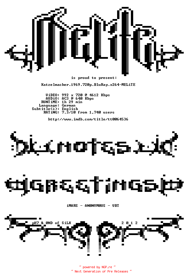 NFO for the release Katzelmacher.1969.720p.BluRay.x264-MELiTE by MELiTE