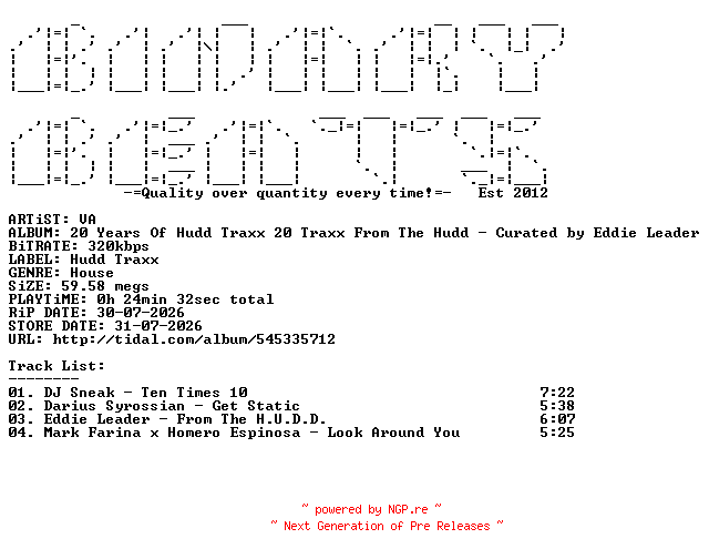 NFO for the release VA-20_Years_Of_Hudd_Traxx_20_Traxx_From_The_Hudd-Curated_By_Eddie_Leader_Part_3-(HUDD074PT3b)-WEB-2026-BB by BB